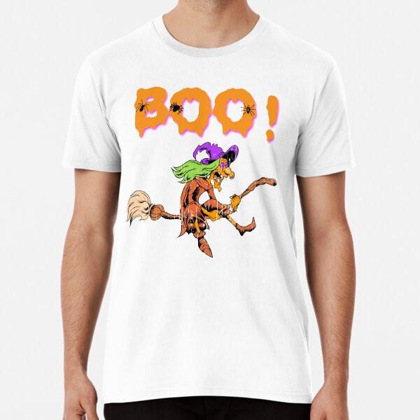 Boo! crazy Witch on Broom Halloween Holiday T-Shirt S-5XL Best T-Shirt