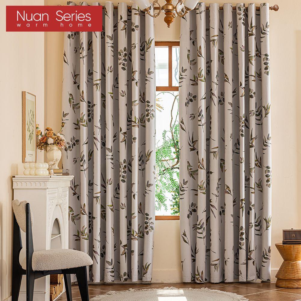 1 Stück Nuan Serie 100% Verdunkelungsvorhänge Amerikanischer Landhausstil Mit Pflanzen bedruckte Vorhänge für Schlafzimmer Wohnzimmer Balkonfenster für Heimdekoration