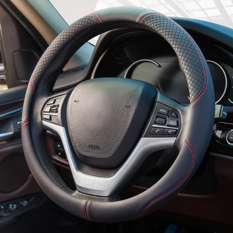 Car Leather Steering Wheel Cover - All-Season, Fits Various Models, Embossed Design