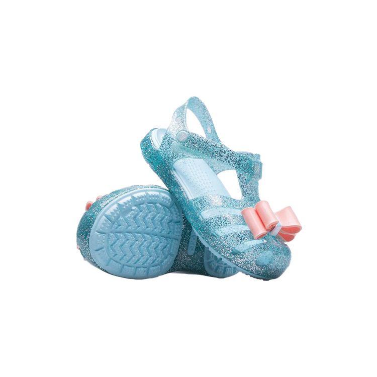 Crocs Isabella Bow Velcro Simple Casual Shiny Clogs Sandals Kids Sandals Ice-Blue 205382-4O9