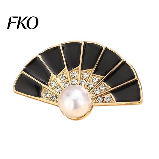 Non-fading Fan Brooch Faux Pearl Rhinestone Brooch, Women Girls Chinese Lapel Accessory Pin, Decorative Badge Jewelry for Clothes Bag Hat Scarf