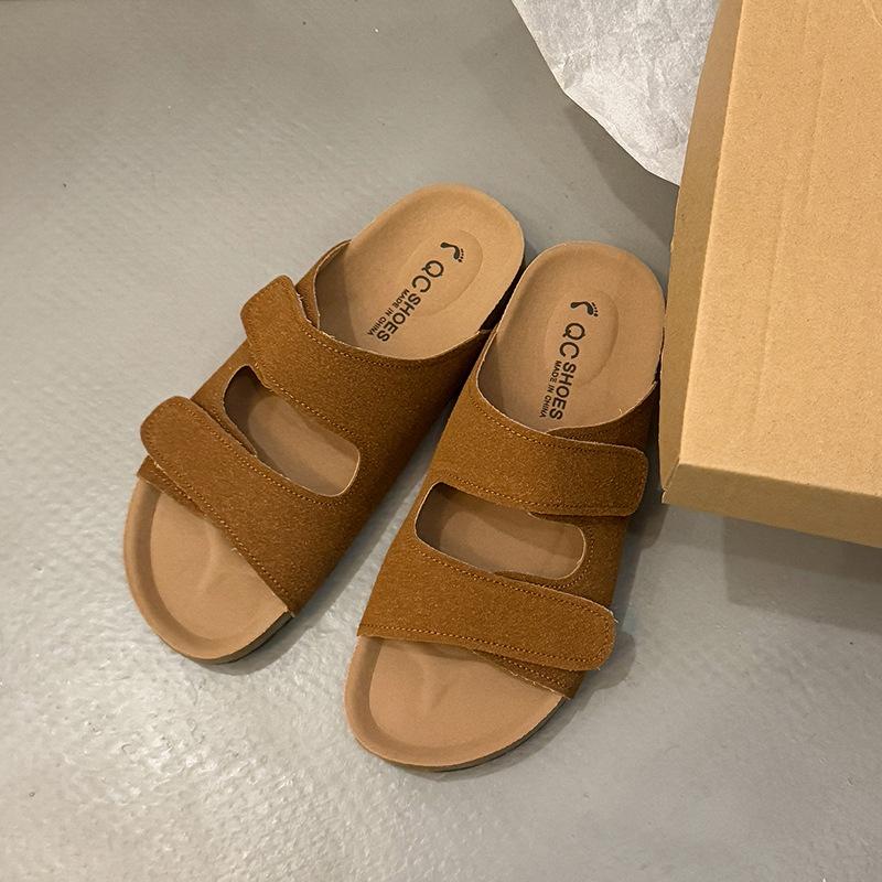 Slippers women's outer wear summer 2025 new retro Velcro soft sole one-word casual shoes women's shoes