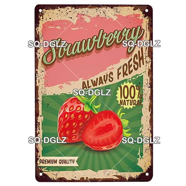 Fruits Metal Sign Bar Wall Decoration Tin Sign Vintage Metal Sign Vegetables Painting Plaques Art Fruit Poster