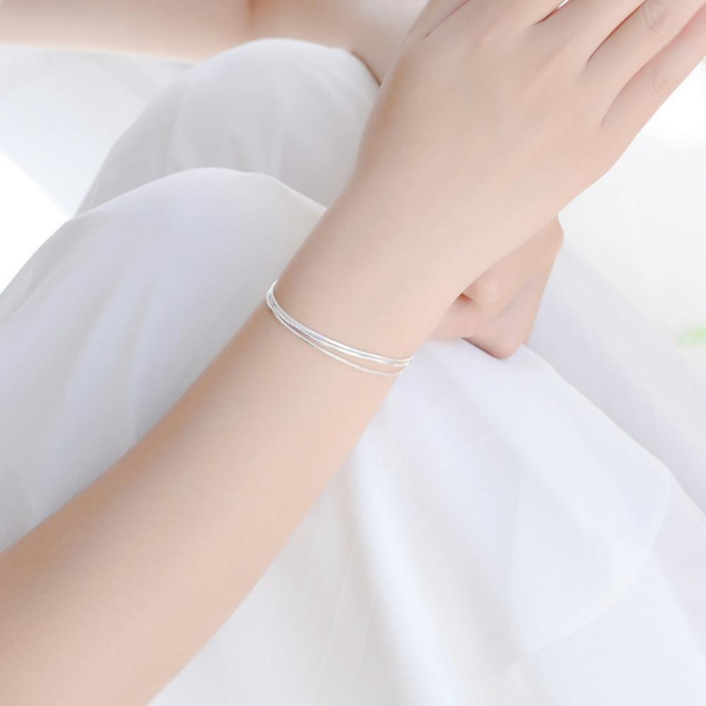 s925 Sterling Silver Bracelet for Women Ins Minimalist Design Unique Three Layer Jewelry Gift for Best Friend