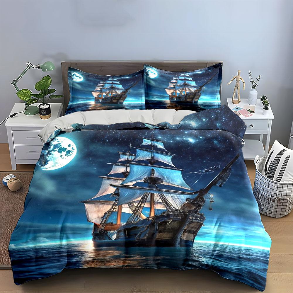 Pirate Ship Theme Art Set Multiple Sizes Kid'S And Adults' Bedroom Exquisite 3Pc Bedding Set, Gift