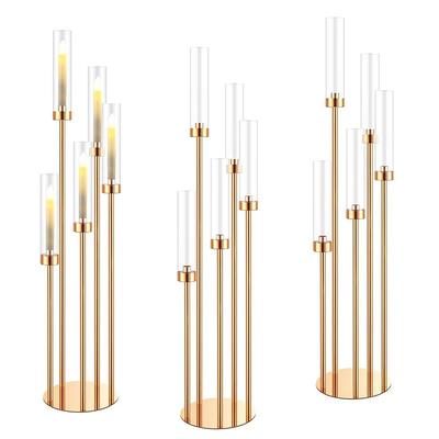 Gold-Plated 5-Arm Iron Candlestick for Weddings and Events