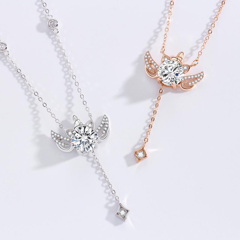 Traum Einhorn Halskette Damen Leichter Luxus Premium Gefühl Engelsflügel Amor Herz Flash Diamant Halskette
