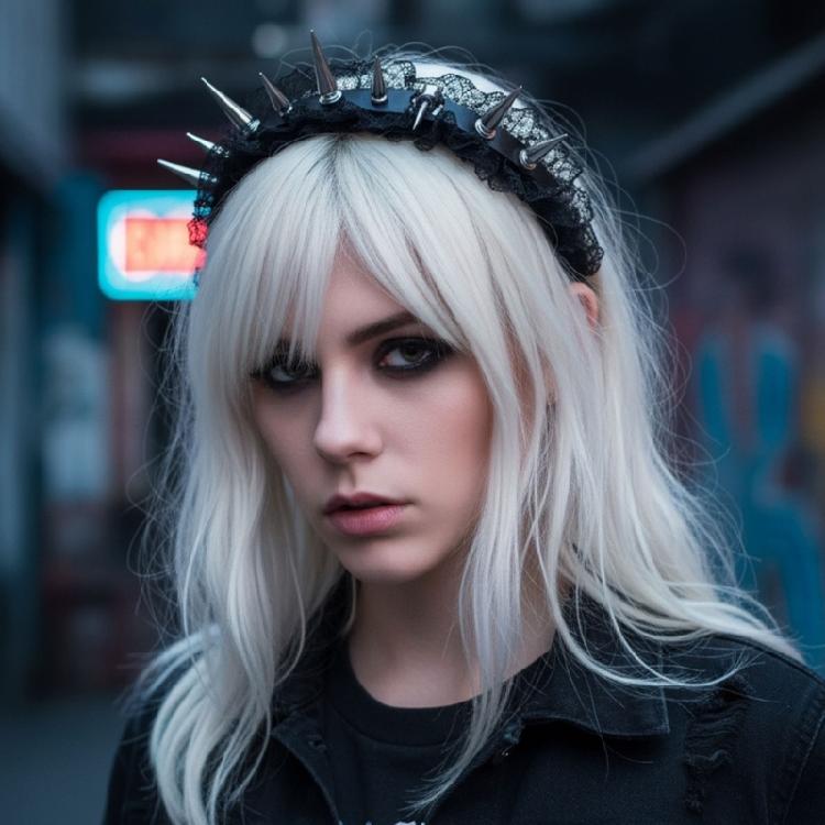 Stylish Punk Gothic Hairband Styling Accessory Hairhoop Rivet Studs Lace Trim Strong Hold Headwrap For Costume Event