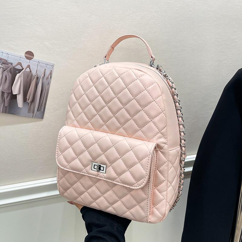 Spring and summer new women's bag outdoor travel backpack rhombus embroidery thread versatile simple chain bag