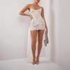 European & American Sexy Lace Irregular Bandeau Dress with Fishbone See-through Waist