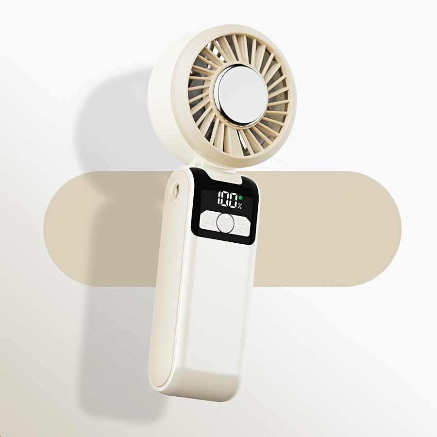 

Handheld Folding Cooling Fan with ice pack 3.7V Multifunctional 100 Wind Speeds Outdoor Portable Fan LED Display with Lanyard бежевий