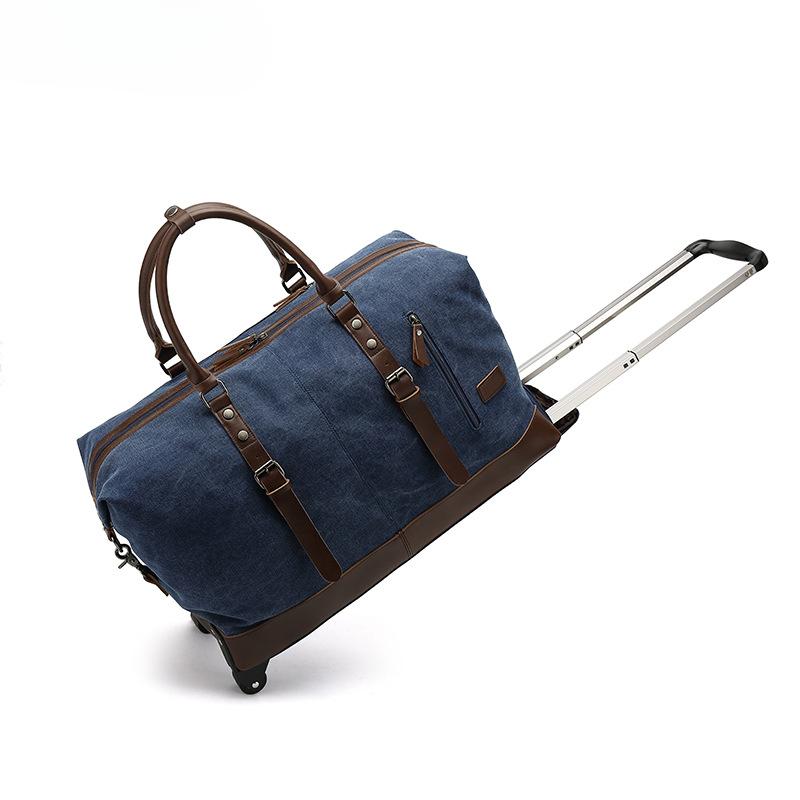 Pull Rod Travel Bag Men's Roof Duffel Bag Yoga Gym Bag Long and Short Travel Moving Canvas