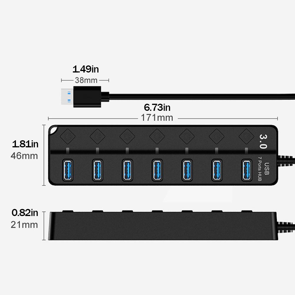 USB 7Ports HUB Splitter Multi USB3.0 Splitter Hub Use Power Adapter Multiple Expander USB Hub With Switch For PC Laptops