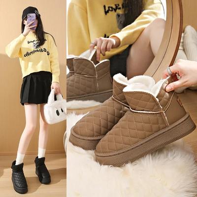 New Winter Thick Plush Warm Snow Boots Women Slip On Flat Heels Cotton Shoes Woman Non Slip Waterproof Ankle Boots Female