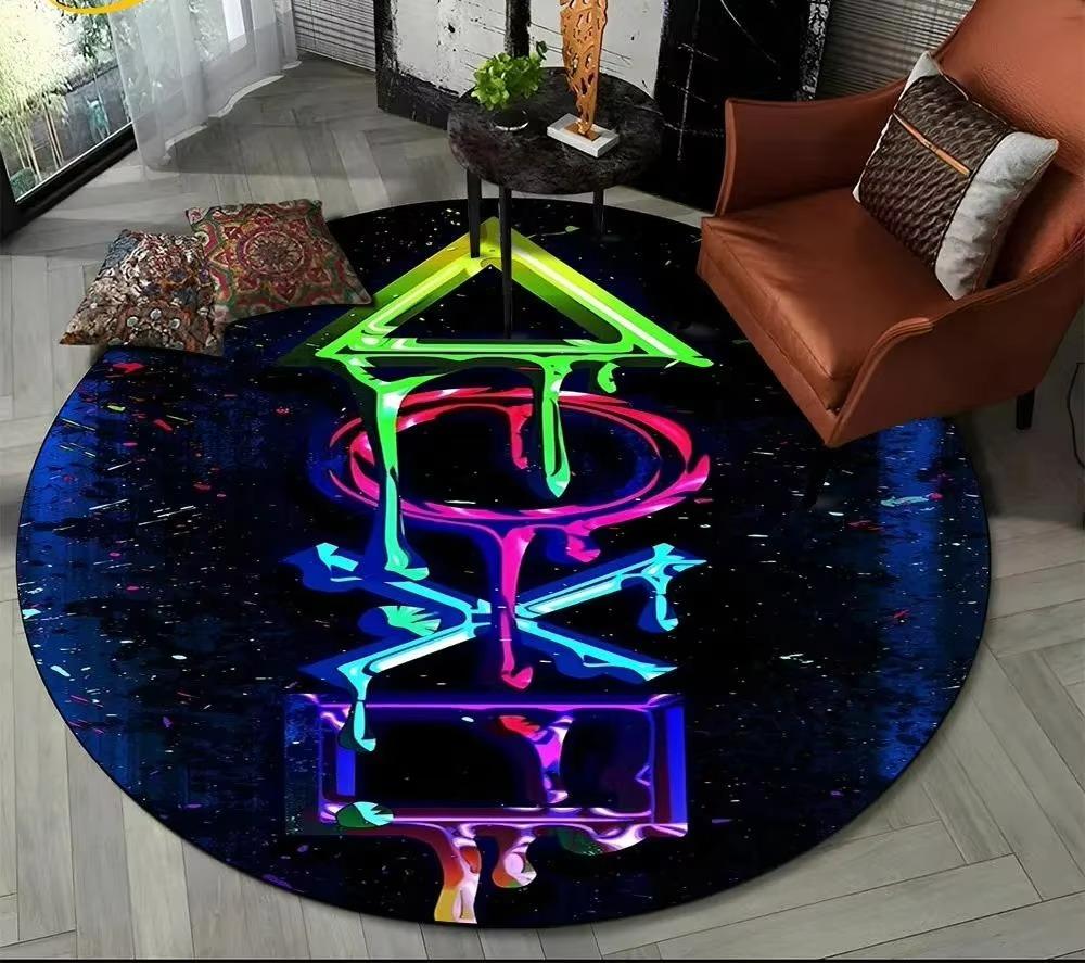 Cartoon Game Controller Round Carpet Non Slip Circle Child Play Mat Washable Rugs for Gamer Bedroom Decor Entrance Doormats