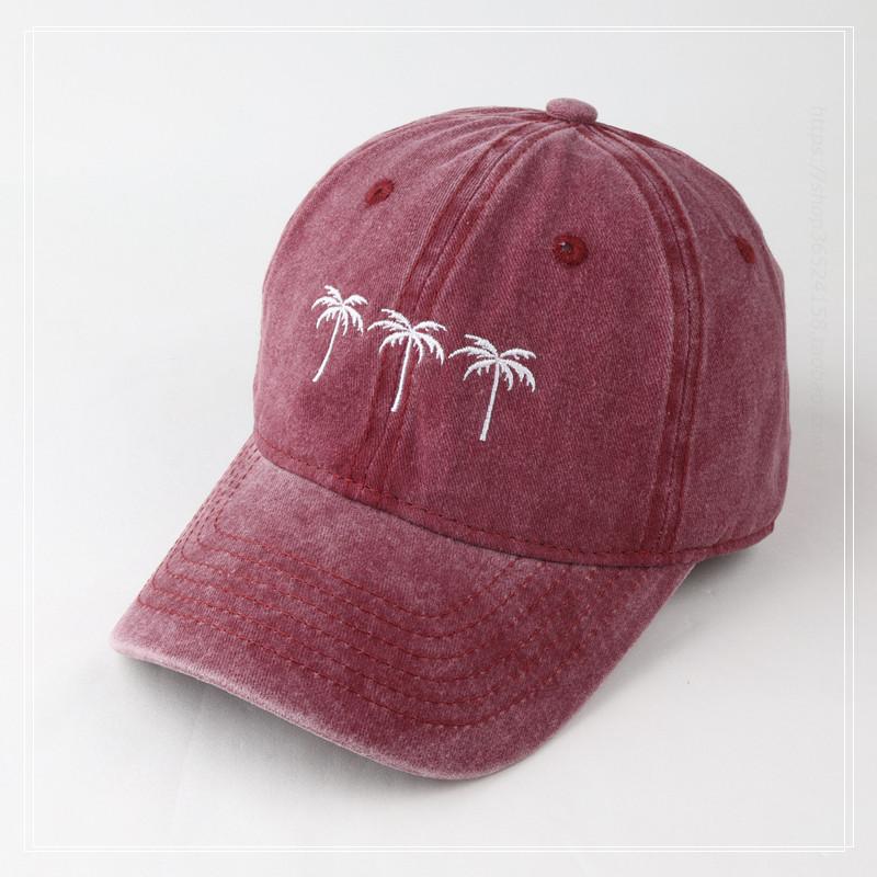 Unisex Washed Cotton Cap coconut palm Embroidery Vintage Baseball Cap Men Women Adjustable Casual Outdoor Streetwear Sports Hat
