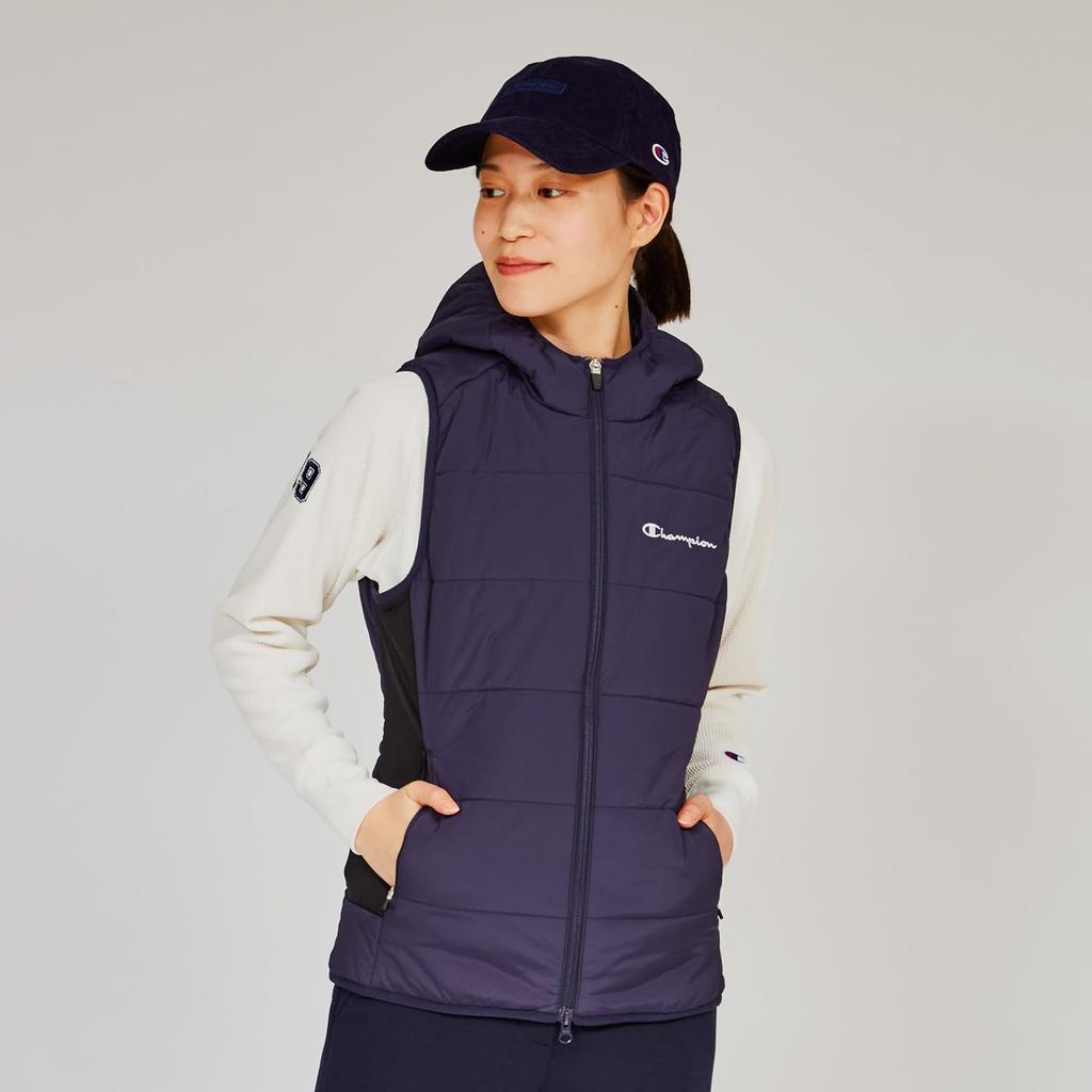 Outerwear Stretch Thermal Windproof Water Repellent Script Logo Zip Vest Golf Navy [Champion] Women's CW-AG606