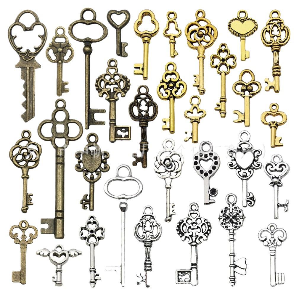 3-Color DIY Alloy Retro Key Jewelry Pendants