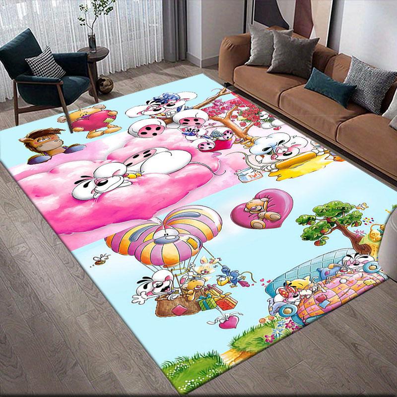 Diddl Cartoon Flannel Printed Carpet, Home Sofa Decoration for Living Room & Bedroom, Non‑Slip Play Flannel Floor Mat for Game Room
