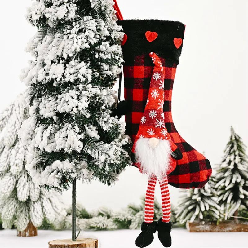 Plush Lattice Christmas Socks Candy Gift Bag Creative Hanging Decoration