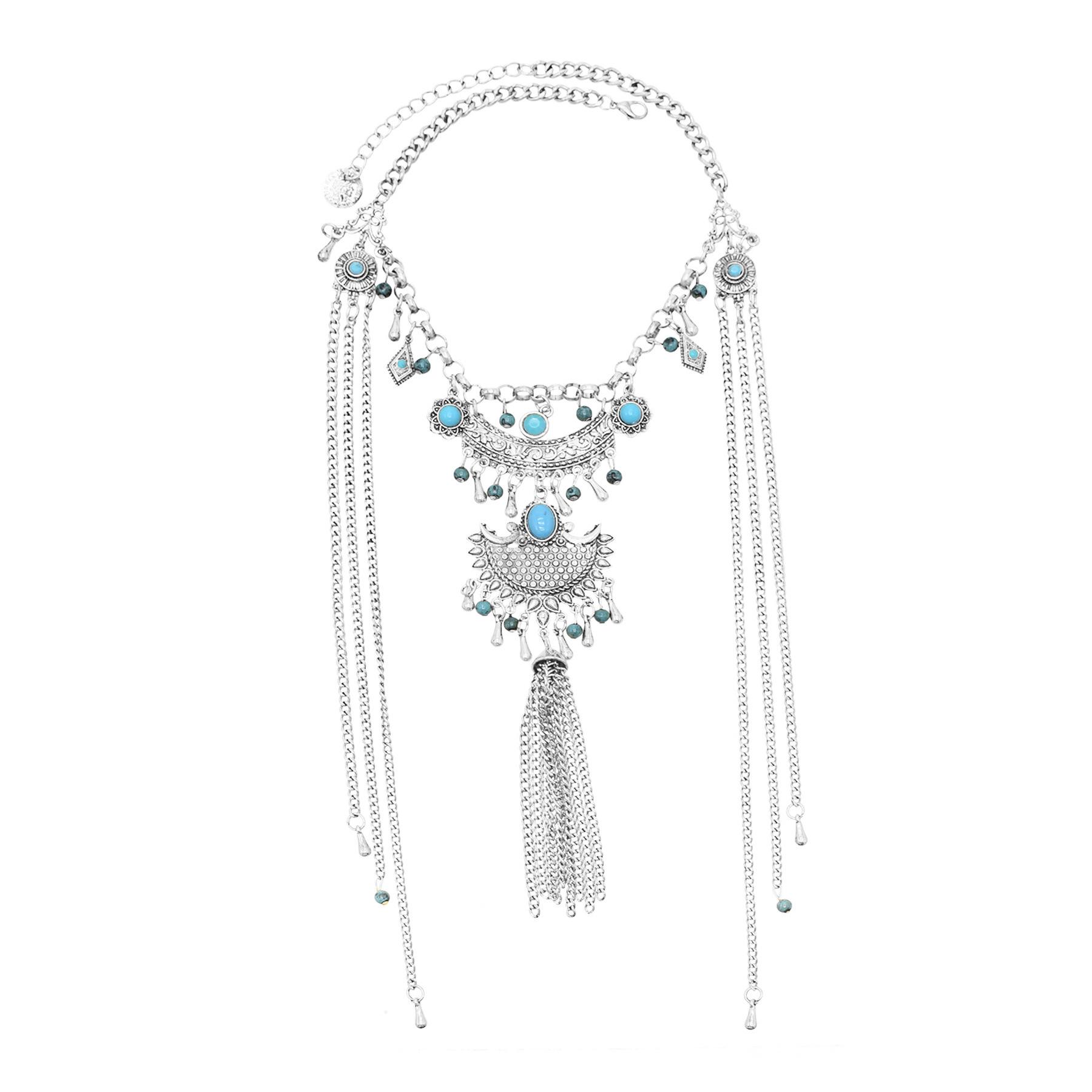 

Антикварное ожерелье с кисточкой, аксессуары в западном экзотическом стиле, ретро, фото, аксессуары для путешествий, этнический стиль серебряный