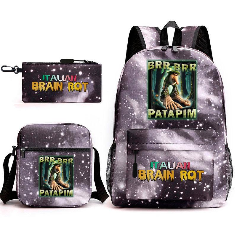 School Bag Tongtongsahur Cartoon Abstract Shanhaijing Primary School Students and Teenagers Backpack Three-piece Set L