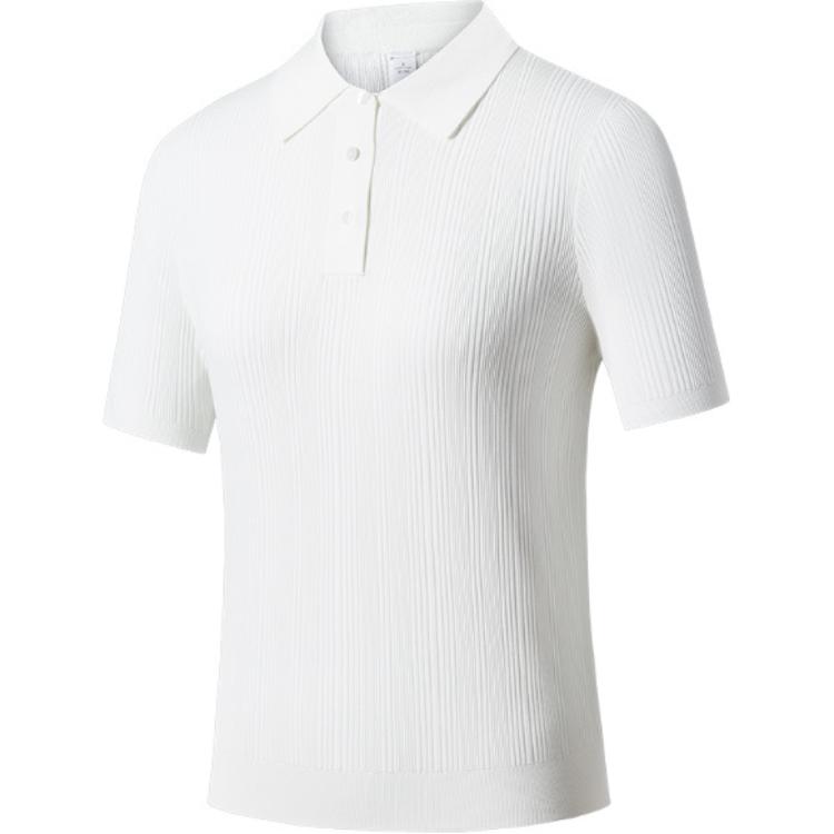Anta Champion All-Weather Series Comfortable Simple Solid Color Slim Fit Versatile Short Sleeve Polo Shirt Women Tops Paper-White 162520104-1