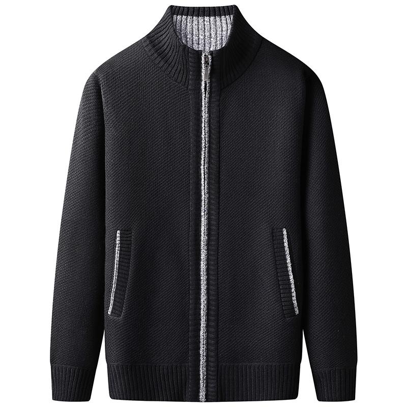 2025 Autumn New Jersey Men Casual Solid Color Sweatcoat Winter Men Thick Fleece Warm Sweater Casual Stand Collar Zipper Cardigan