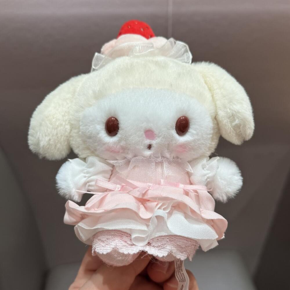 Sanrio Hello Kitty Ppcotton Fill Cross Dressing Cute Strawberry Cake Series Princess Lace Plush Pendant Backpack Decoration