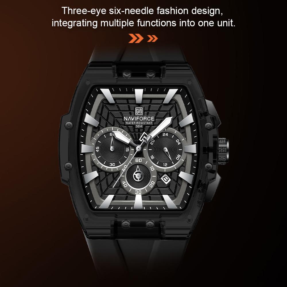 NAVIFORCE Original Men Sports Chronograph Watch Quartz Movement Silicone Strap 50m Waterproof Luminous Pointer Lightweight Men Casual Watch NF6113