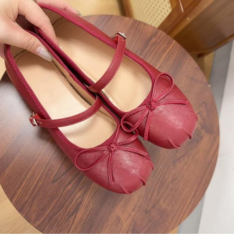 

Autumn new small inner height increase shallow mouth ballet single shoes women s retro Mary Jane evening shoes 34 красный