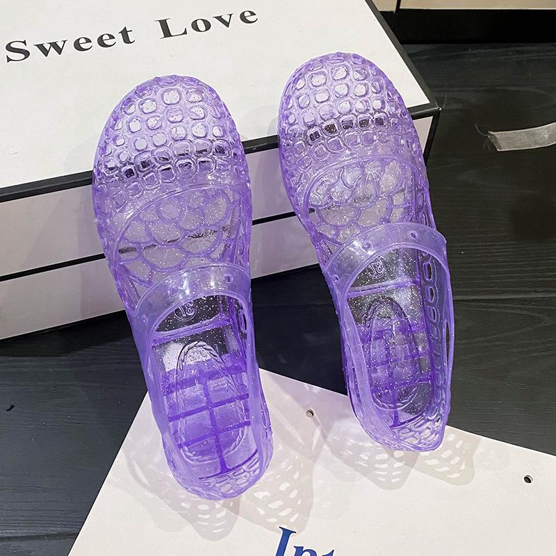 Dámské plastové křišťálové želé sandály s výřezy na pláž, pohodlné, ležérní nazouvací, dámské, kulatá špička, PVC pantofle