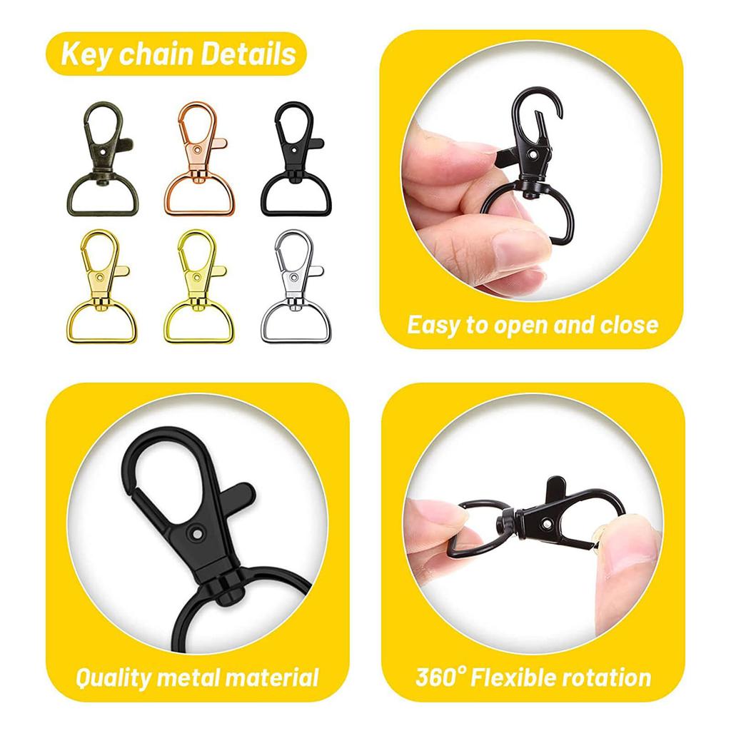 120pcs Snap Key Ring Rotating D Shaped Metal Lanyard Hook Ring for Pet Collar Backpack Handbag
