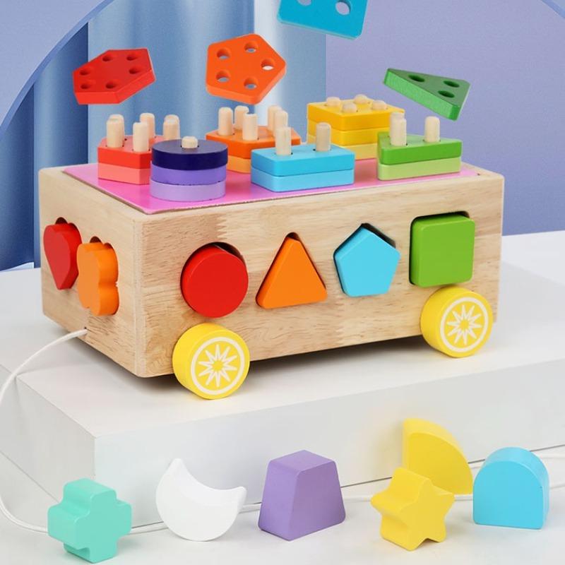 Wooden Toys Colorful Shapes Matching Puzzle Game Box Colorful Beaded Colorful Cognitive Educational Toys Kids Gifts