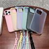 For iPhone 16 Pro Max Case Ice-Transparent Liquid Silicone+PC Phone Cover with Wrist Strap
