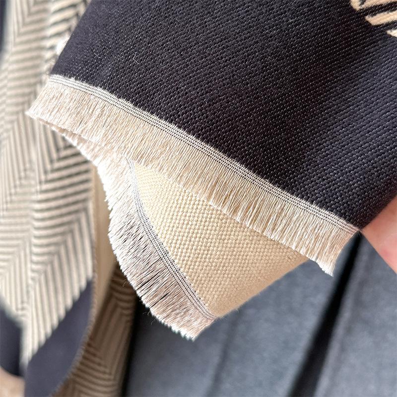 Geometric Stripes Simple Style Autumn And Winter Double-Sided Imitation Cashmere Scarf Winter High-End Warm Shawl
