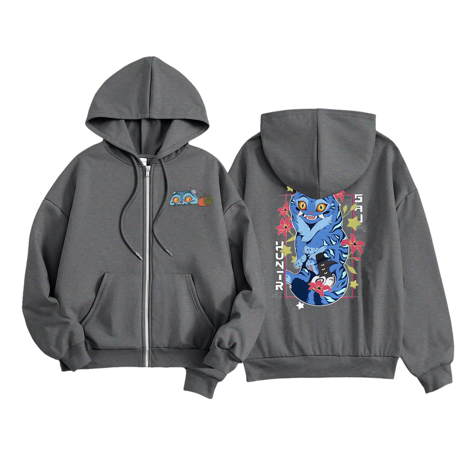 

Детская мода Женская легкая толстовка с длинным рукавом на молнии Толстовка с принтом и карманами 110