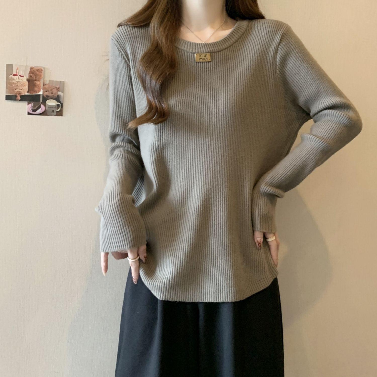 

Women s Plus Size Long Sleeve Ribbed T-Shirt, Autumn/Winter Fashion, Loose Fit, Flattering, Base Layer/Outerwear. S серый