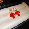 Silver Needle Ankara Red Geometric Stud Earrings Female Korean Ins Fashion Design Earrings High-end Exquisite Earrings