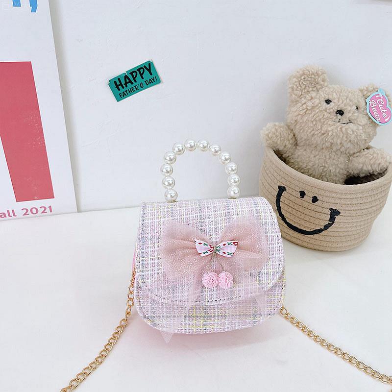 Stylish Winter New Girls Crossbody Bag Trendy Wool Pearl Handbag For Kids Pink