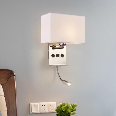 European Simple Wall Lamp with Fabric Lampshade and USB Charging Port for Hotel Bedrooms