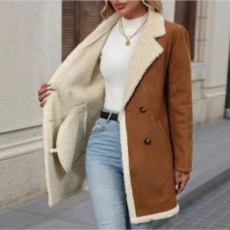 

Женская модная куртка с длинным рукавом, Зимняя куртка с длинным рукавом, Плотный топ, Минималистичный дизайн, Плюшевая куртка XXL светло-коричневого