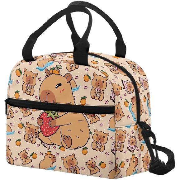 Kawaii Erdbeer-Katze Lunchtasche für Mädchen Kinder 8-10 10-12 Isoliert Lunchbox Tragbar Kühlbox Lunchbag Tragetasche Handtasche Mahlzeitenvorbereitung Organizer Arbeit Schule