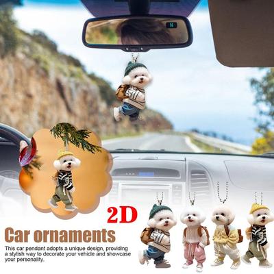 Creative Puppy Man Backpack Rearview Mirrors Pendant Car Hanging Ornaments Car Decoration Accessories Gifts 2D Plane