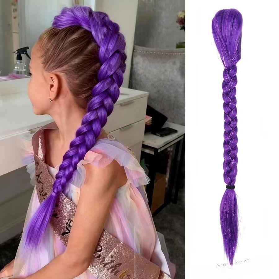 Hexenjäger-Gruppe Zopf Geflochtenes Haarteil mit Haargummi für Mädchen - Lila Geflochtene Perücke