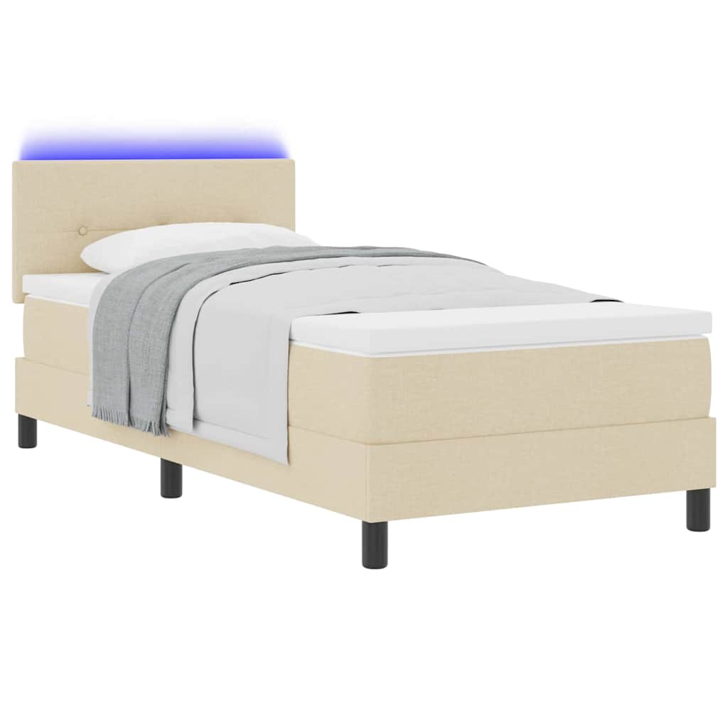 Boxspring bed with LED light strips Cream 90 x 190 cm Fabric