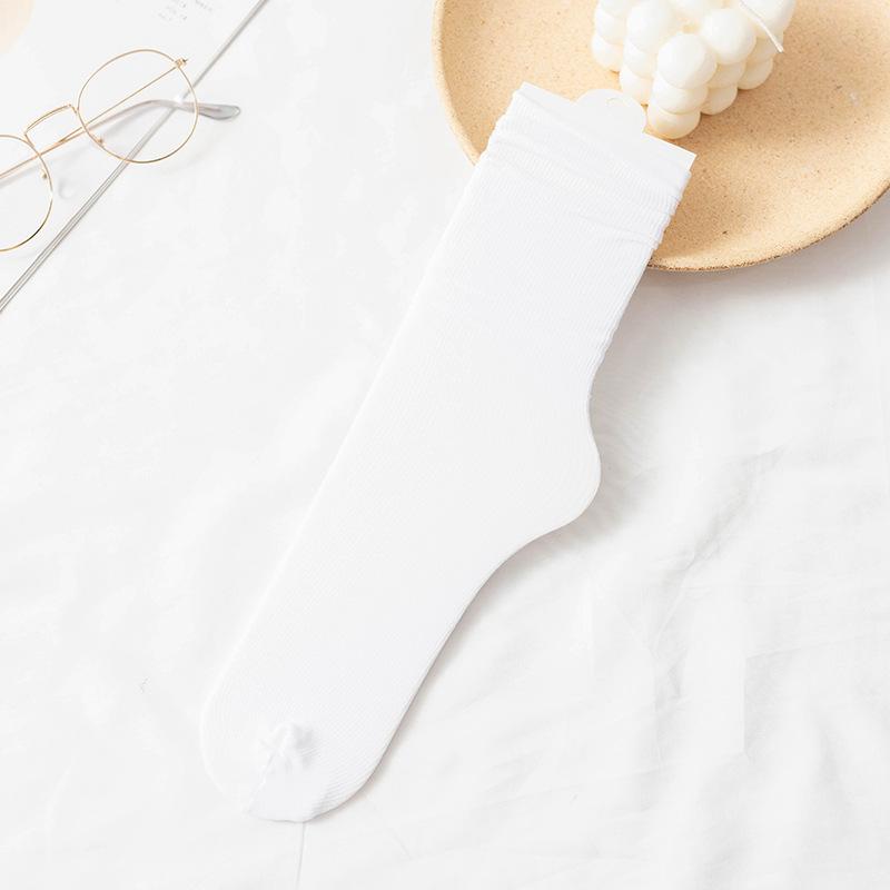 Velvet Socks for Girls, New Summer Style, Thin Ice Silk Socks, Solid Color Mid-calf Socks, Dopamine Socks