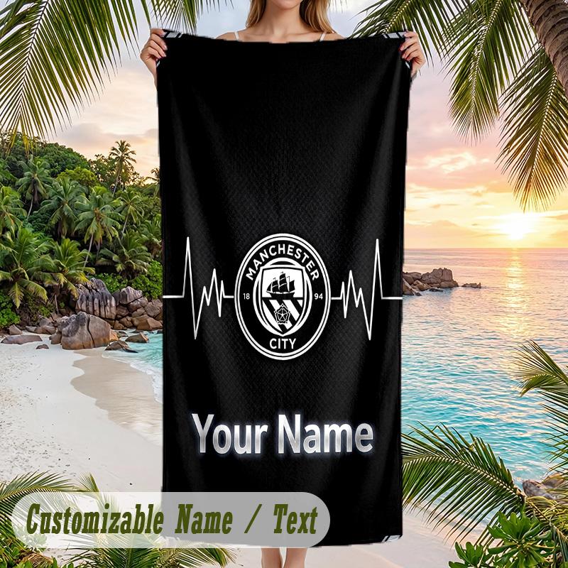 Beach Towel Manchester City Print Custom Name Text Soft Towel for Swimming Pool