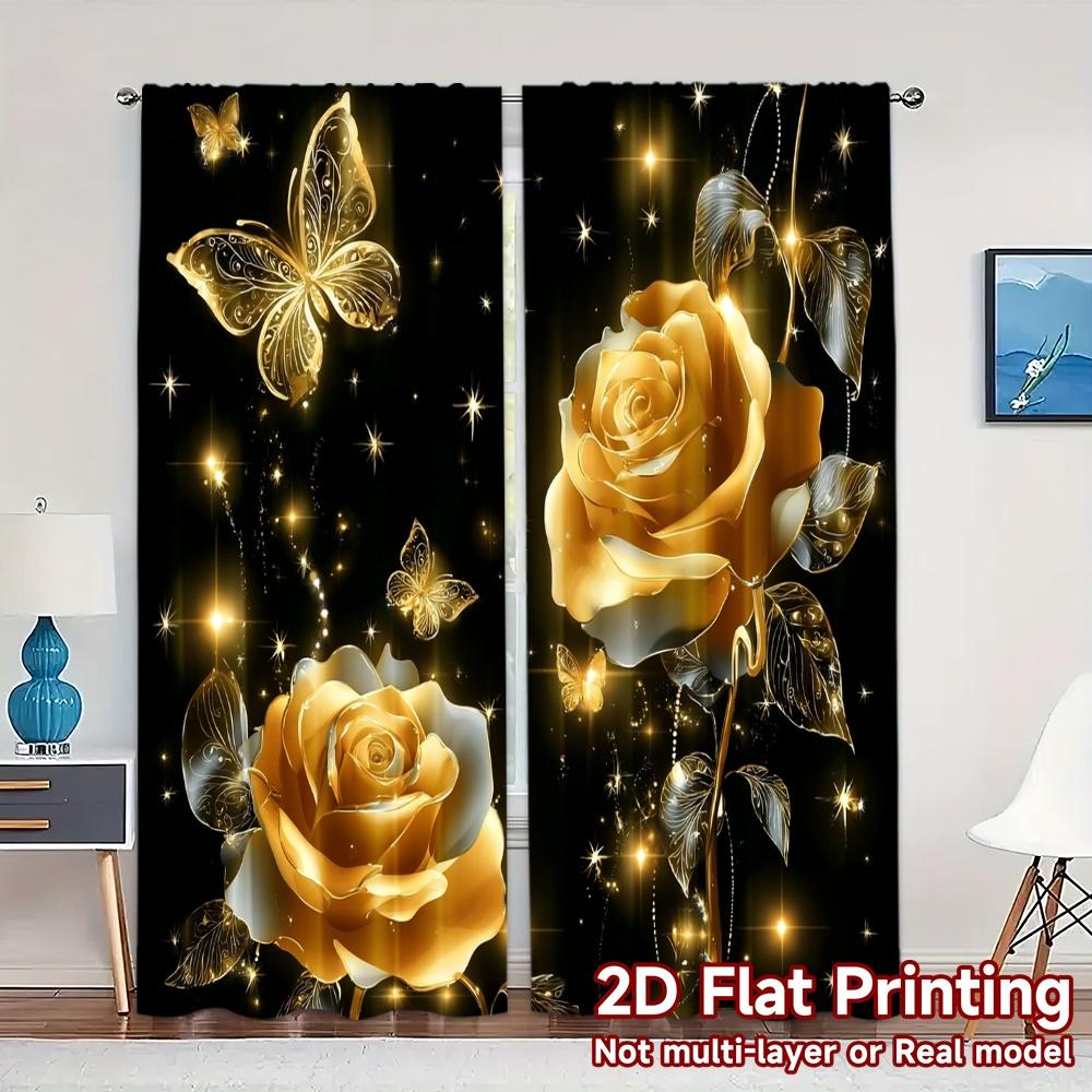 

Modern Flat Printing Curtains Without Rod Golden Elegance Fashionable Semi Decorations Sheer Set Of 2 Made Polyester W100*H70(CM)-Rod Pocket&1PCS