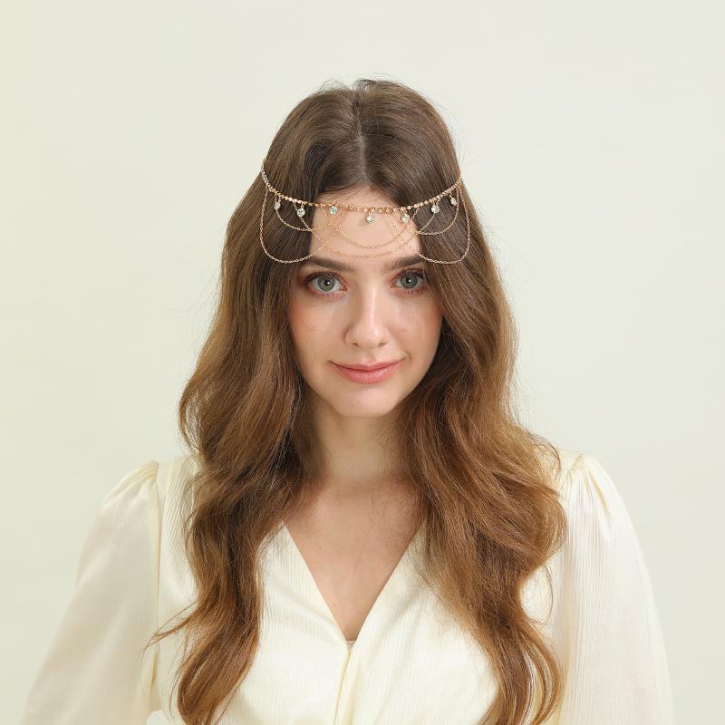 Fashion Bohemia Pearl Sequin Tassels Multi-Layer Hair Chain For Women Bride Rhinestone Forehead Chain Hair Jewelry